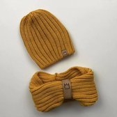 Muts met sjaal - Beanie - Oker: De Winter Favoriet! - Voor kinderen vanaf 3 tot ongeveer 9 jaar.
