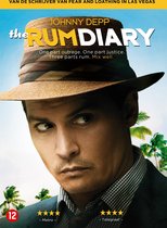 Johnny Depp draagt een fedora met kleurrijke banden, een geruit hemd en kijkt weg. Palmbomen op de achtergrond.