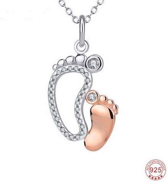 Zilveren ketting met babyvoetjes - rose gold - luxe mama ketting | bol.com