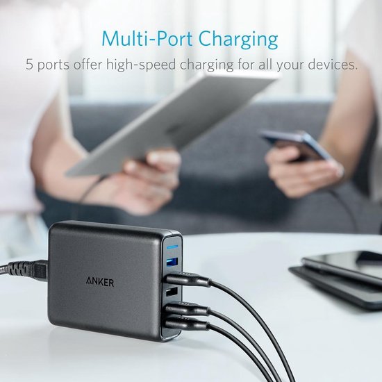 PowerPort Speed 5 poorts 2x quik charge 63W Thuislader Zwart