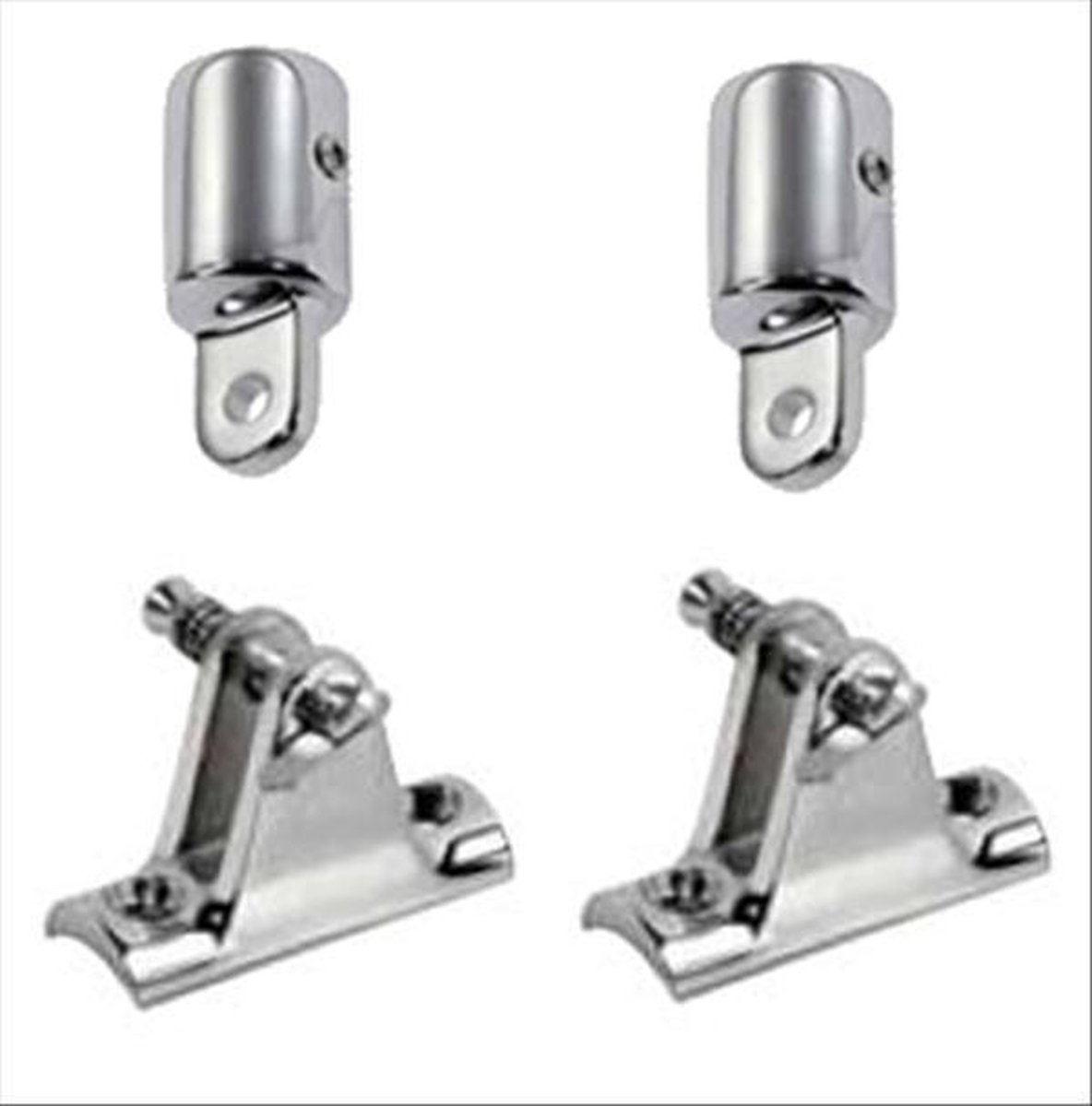 2x Holle dekplaten met pin/rvs  2x rvs eindstuk 22mm