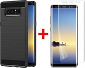 Hoesje geschikt voor Samsung Galaxy Note 8 Geborsteld Siliconen TPU Hoesje Zwart + Screenprotector PET Full Screen - 360 Graden Protectie