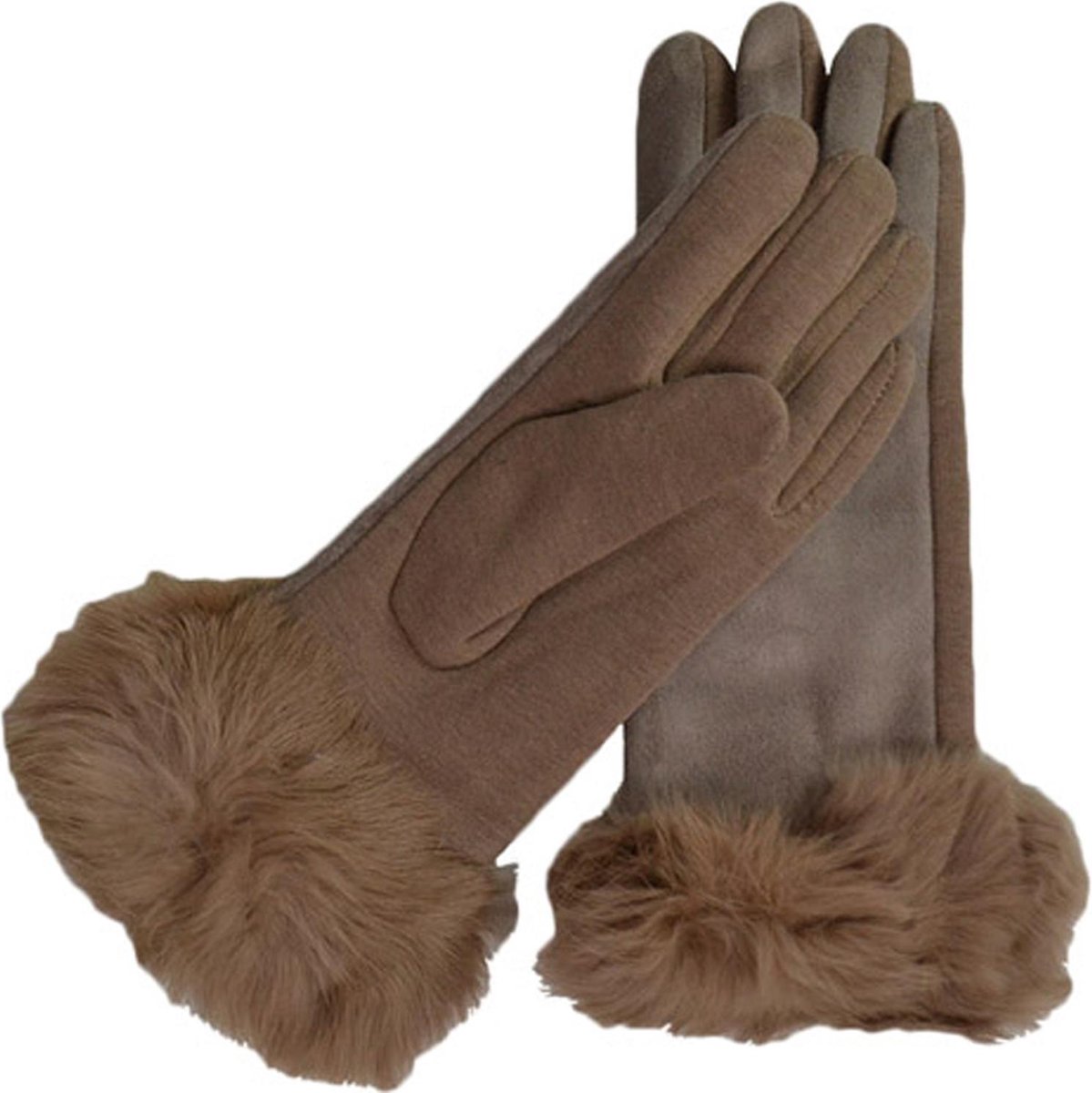 Dames handschoenen met imitatie bont - Camel - Smartphone vinger | bol.com
