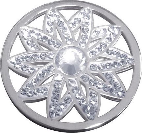 Silventi Lockits 982501852 Stalen munt - fantasie bloem met kristal - 33-2 mm - Zilverkleurig