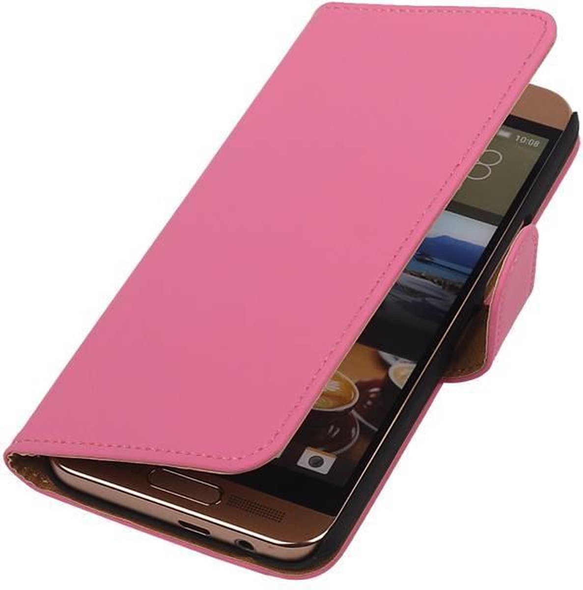 HTC One Me Effen Roze Bookstyle Wallet Hoesje - Cover Case Hoes