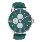 OOZOO Timepieces - Zilverkleurige horloge met groene leren band - C10313