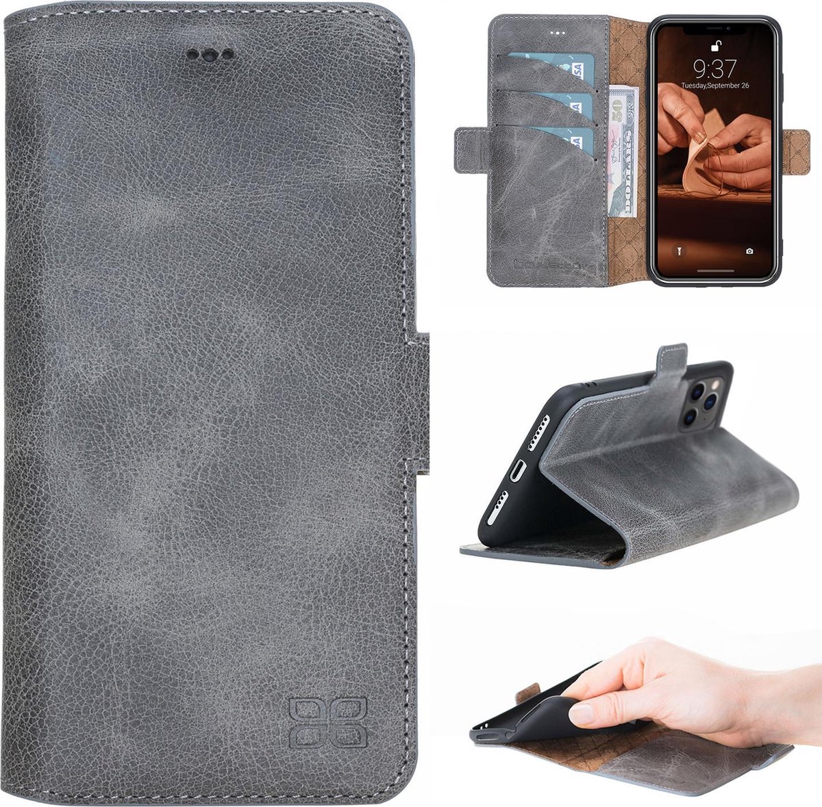 Bouletta - iPhone 11 Pro leer Book- WalletCase Marble Grey