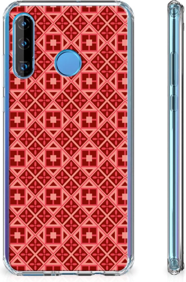 Huawei P30 Lite Doorzichtige Silicone Hoesje Batik Rood