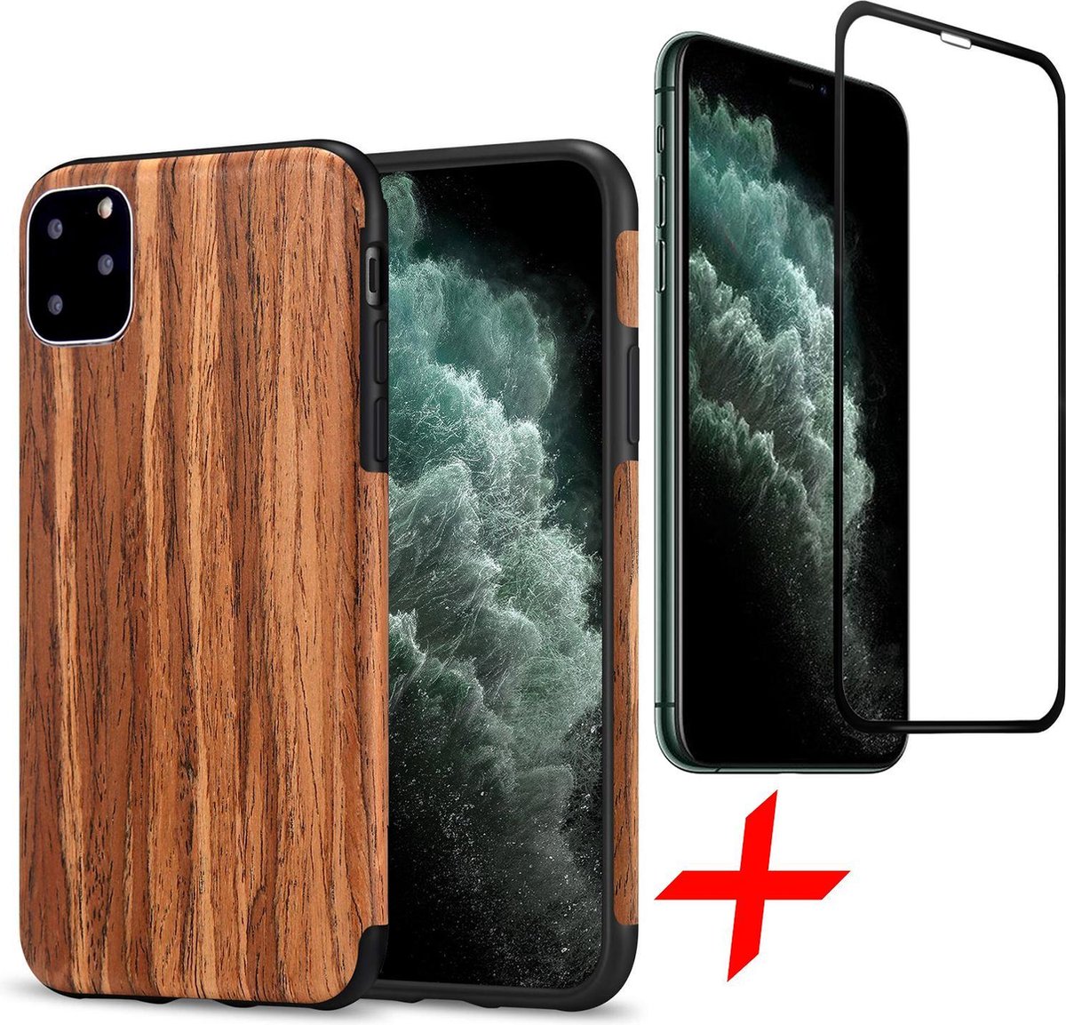 Hoesje geschikt voor iPhone 11 Pro - Rood Sandelhout + Screenprotector FullGuard