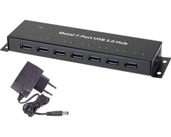 Renkforce RF-3955359 RF-3955359 USB-hub 7 poorten USB-A USB 3.0 5 GBit/s Voor wandmontage, Met metalen behuizing Zwart