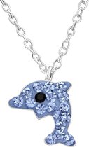 Joy|S - Zilveren dolfijn hanger 11 x 10 mm kristal blauw met ketting 39 cm Sterling zilver 925