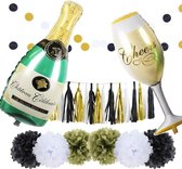 Luxe Feestversiering | Verjaardag Decoratie | XL Folieballonnen | Pompoms | Goud Decoratie | Tassel | Champagne