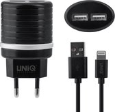 UNIQ Accessory Dual Port 2.4A travel charger - Apple Lightning Zwart (CE)