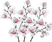 3x Witte/roze Magnolia/beverboom kunsttakken kunstplanten 100 cm - Kunstplanten/kunsttakken - Kunstbloemen boeketten