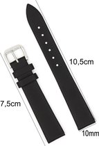 Horlogeband Leer - 10mm - Met Gladde Oppervlak + Push Pin - leer - Zwart