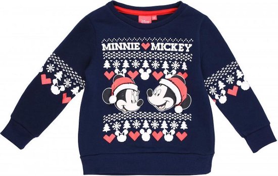 Volg ons Facet Alsjeblieft kijk Disney Mickey en Minnie Mouse kerst trui blauw maat 104 | bol.com