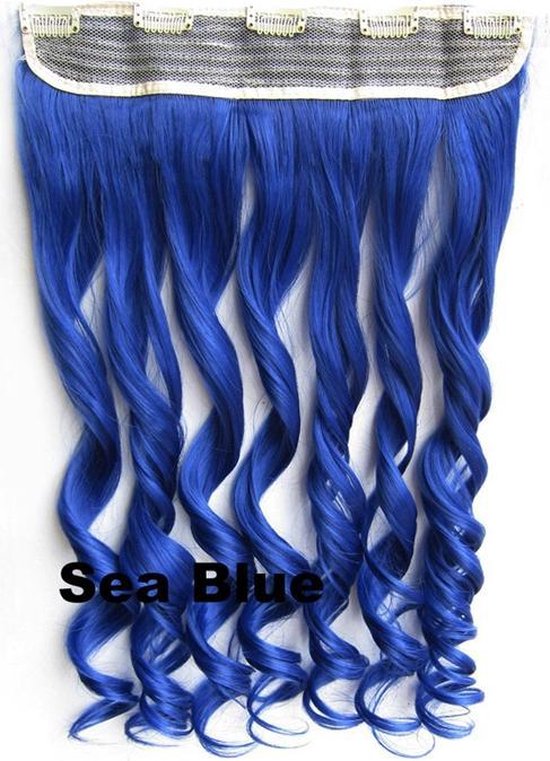Clip in hairextensions 1 baan wavy blauw - Sea Blue