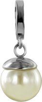 Quiges - Aanschuif Charm Bedel RVS Zilverkleurig met Kunstparel voor Leren Armbanden - EHCR056