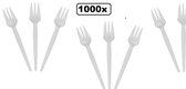 1000x Snackvork met tanding 13cm wit - vork mes eten friet snack festival feest party