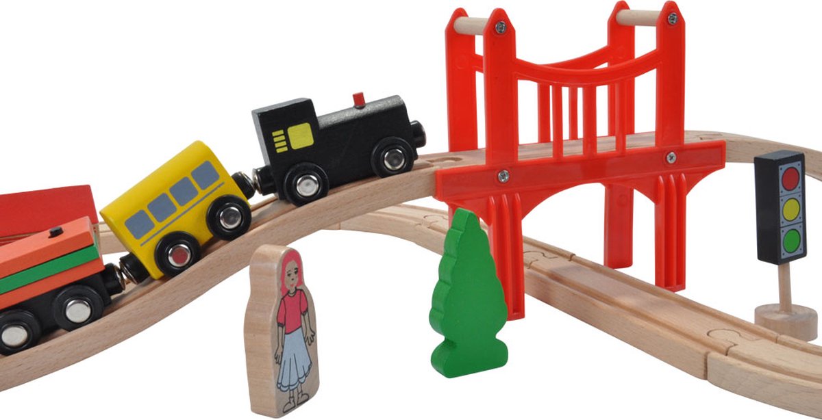 Bandits & Angels Houten Treinset 80 delig met Grondplaat vanaf 3 jaar voor Jongens en Meisjes - Trein Set met 80 delen - inclusief 1 Trein en Grondplaat - Treinbaan voor Kinderen met Accessoires — afbeelding 6