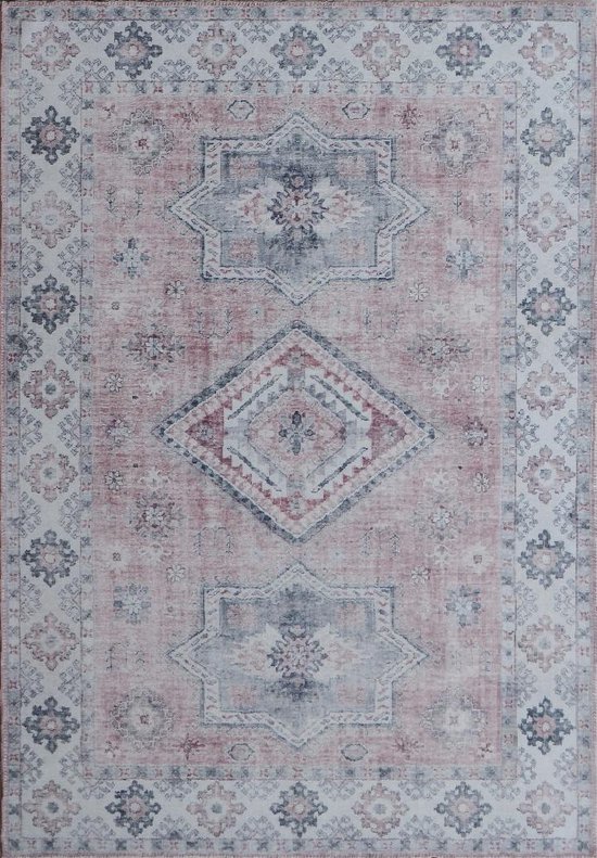bol.com | Ikado Vintage tapijt, bedrukt, roze - 120 x 180 cm