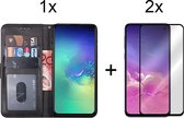 Samsung S10e Bookcase - Samsung galaxy s10e hoesje bookcase zwart wallet case portemonnee book case hoes cover - Full cover - 2x samsung galaxy s10e screenprotector