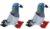 2x Pluche gekleurde duif vogel knuffels 19 cm - Duiven knuffeldieren - Speelgoed voor kind