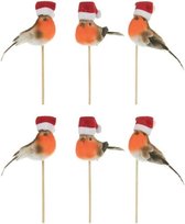 6x Kerststukje onderdelen stekers met Kerst vogeltjes 20 cm - Kerststukjes onderdelen