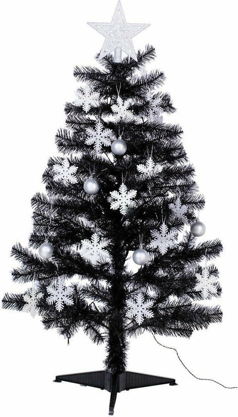 122 cm Kerstboom - zwart, wit en zilver kunstkerstboom met led verlichting  + versiering | bol.com