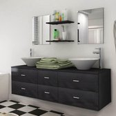 Complete Badkamer Meubelset (Incl 3 handdoeken) 7 delig zwart met Wasbak - Badkamerset - Meubelset badkamer