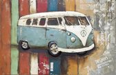 3D art Metaalschilderij Volkswagen busje - schilderij - Blauwe SAMBA Bus - Volkswagen T1 - oldtimer - 120x80 - woonkamer slaapkamer