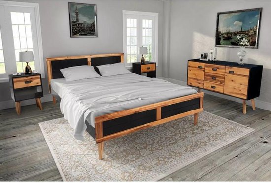 Slaapkamer meubel set 4 delig (Incl dekbed) Massief Acacia hout 180x200 cm  - Bedframe... | bol.com