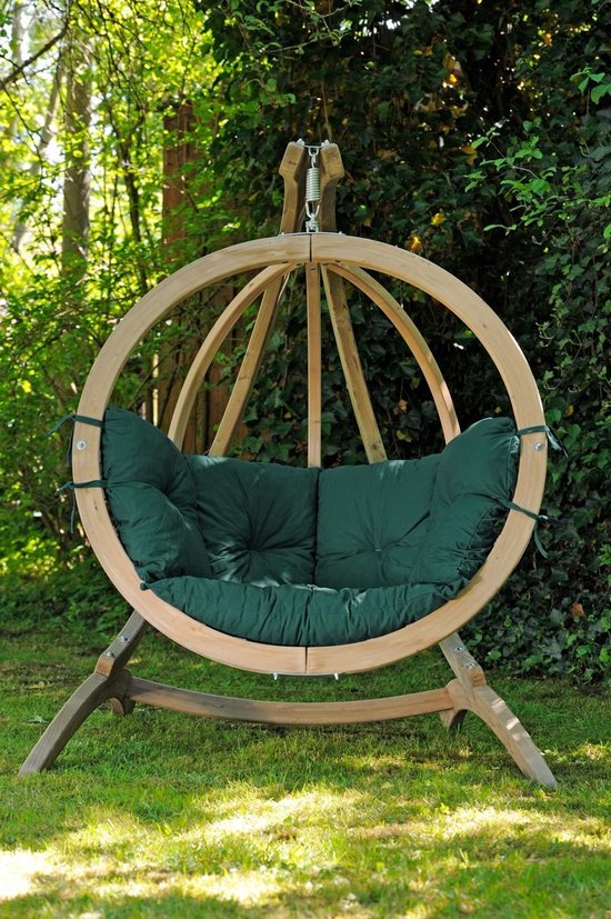 Amazonas Globo Chair Hangstoel - Weerbestendige Groene kussens + Luxe  Houten Standaard | bol.com