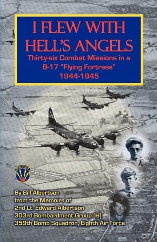 Couverture de livre : "I Flew With Hell's Angels" avec des bombardiers B-17 en vol. Décrit 36 missions en 1944-1945.