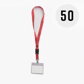 Rood keycord met badge-/pashouder, per 50 stuks