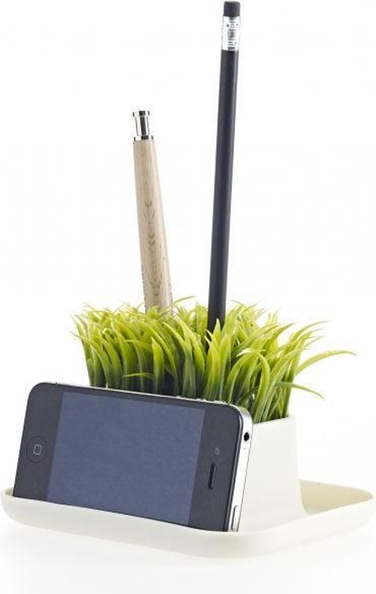 Gras pennenstandaard Wit/Groen Design. (Grass pen stand)
