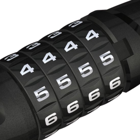 Détail des molettes de serrure à combinaison ABUS noires avec les chiffres 3, 4, 5 et 6.