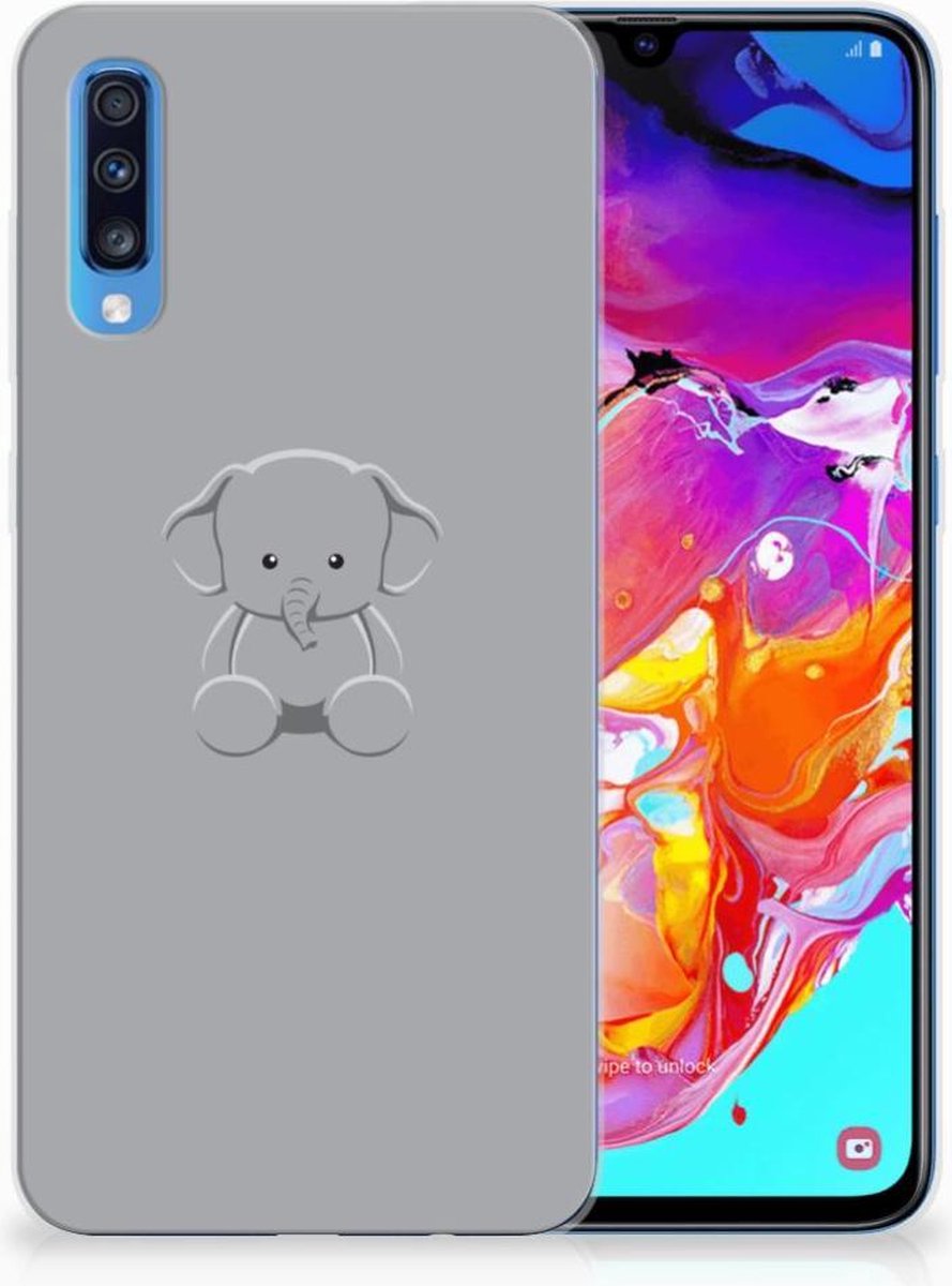 Samsung Galaxy A70 Telefoonhoesje met Naam Grijs Baby Olifant