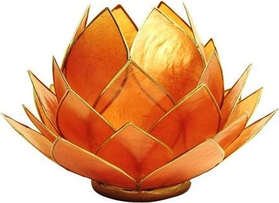Lotus sfeerlicht oranje goudrand groot - 15x15 - Schelp - Oranje - Goudkleurig - S