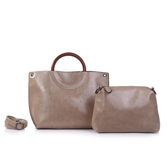 Trendy Handtas Ines Delaure - bag in bag - 2 handtassen - taupe