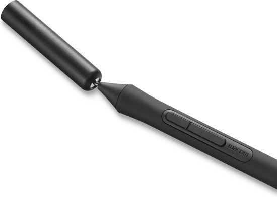 Zwarte Wacom pen met losse dop en penpunt.
