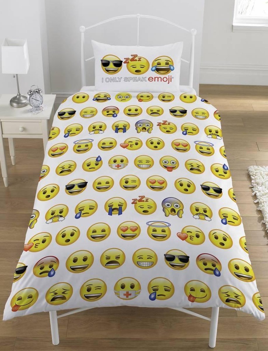 Emoji - Dekbedovertrek - Eenpersoons - 140 x 200 cm - Wit | bol.com