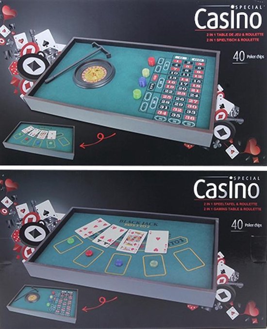 Casino Roulette & Speeltafel (2 in 1) + 40 Poker Chips