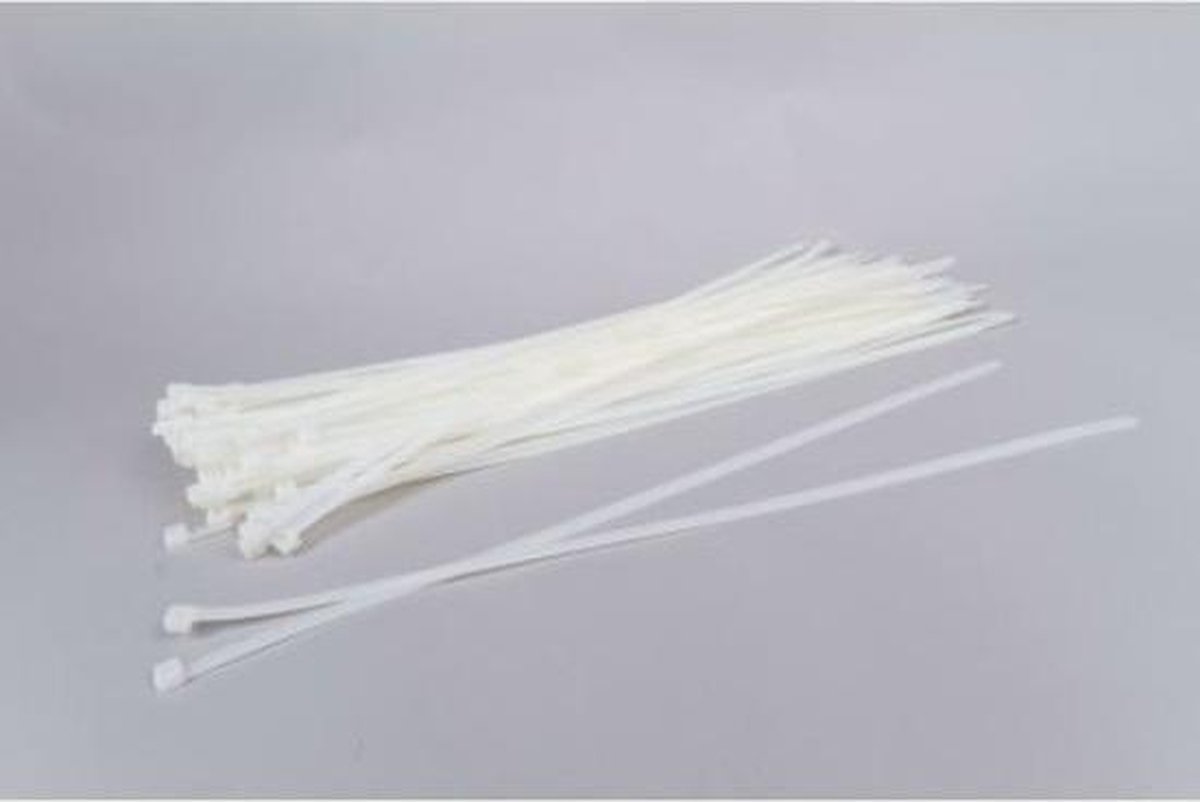 Kabelbinders - Tie-wraps - 260 mm lang x 2.5 mm breed - Wit - 100 stuks