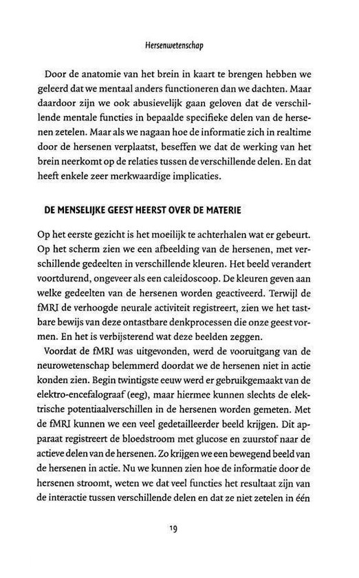 Pagina 19 met tekst over de hersenen, beeldvorming en fMRI scans.