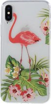 Shop4 - iPhone Xs Hoesje - Zachte Back Case Flamingo Transparant