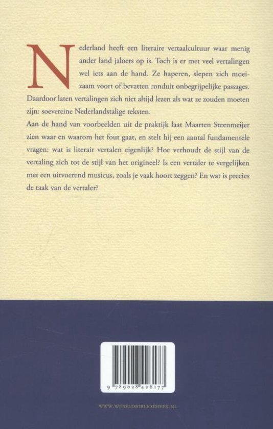 Achterkant van een boek met tekst en een barcode.