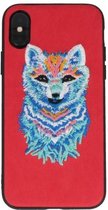 Coque arrière en TPU Red Embroidery Wolf pour iPhone X