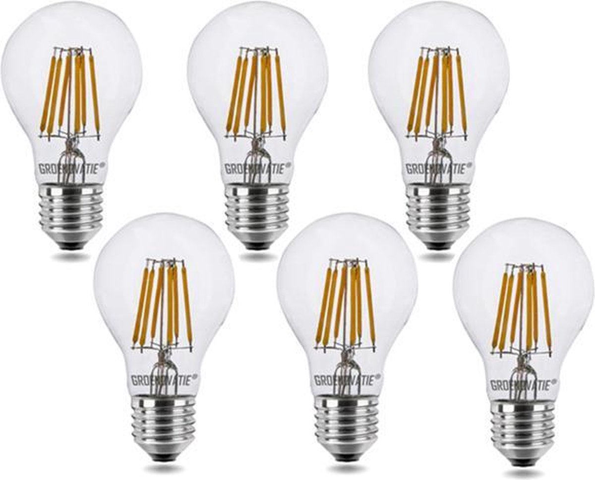 Groenovatie LED Filament Lamp E27 Fitting - 6W - 60x60 mm - Dimbaar - 6-Pack - Extra Warm Wit