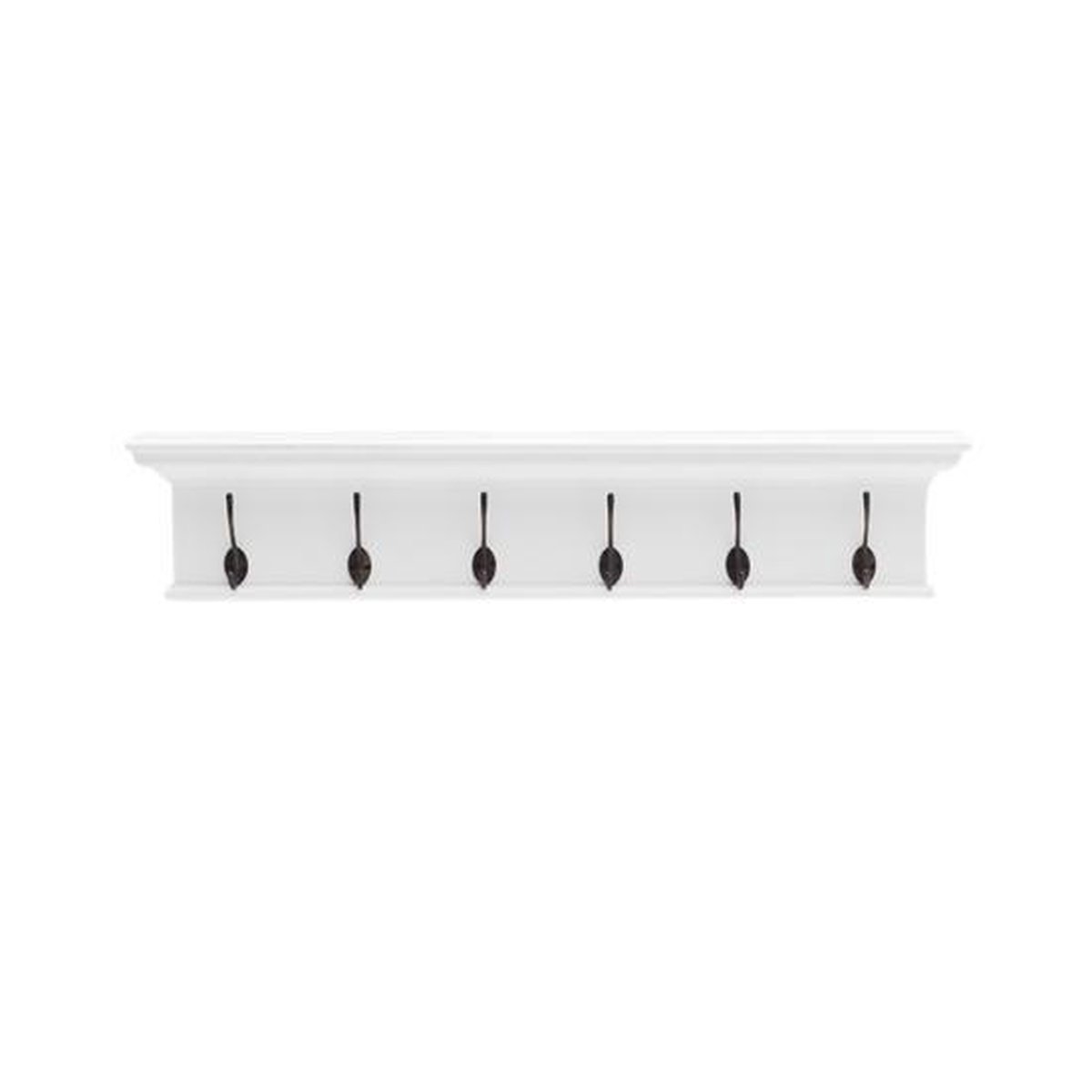 Halifax Wandkapstok met 6 Haken en Geïntegreerde Hoedenplank - Stijlvol Klassiek Landelijk Design in Wit met Hoogwaardige Afwerking van Massief Hout